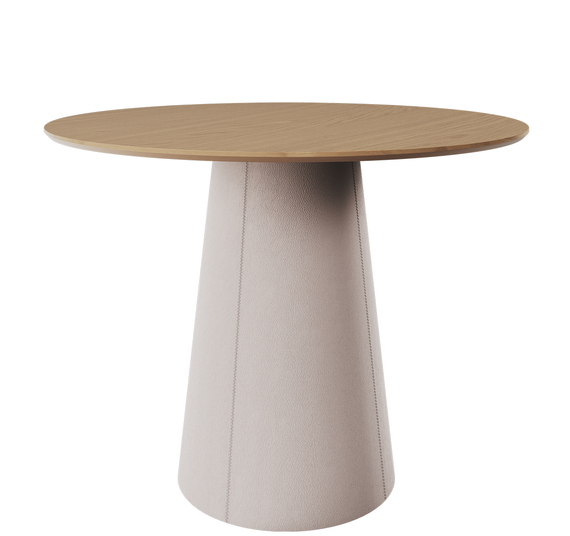 Стол обеденный Lagom D 100 см (натуральный дуб / бежевый, кожа)