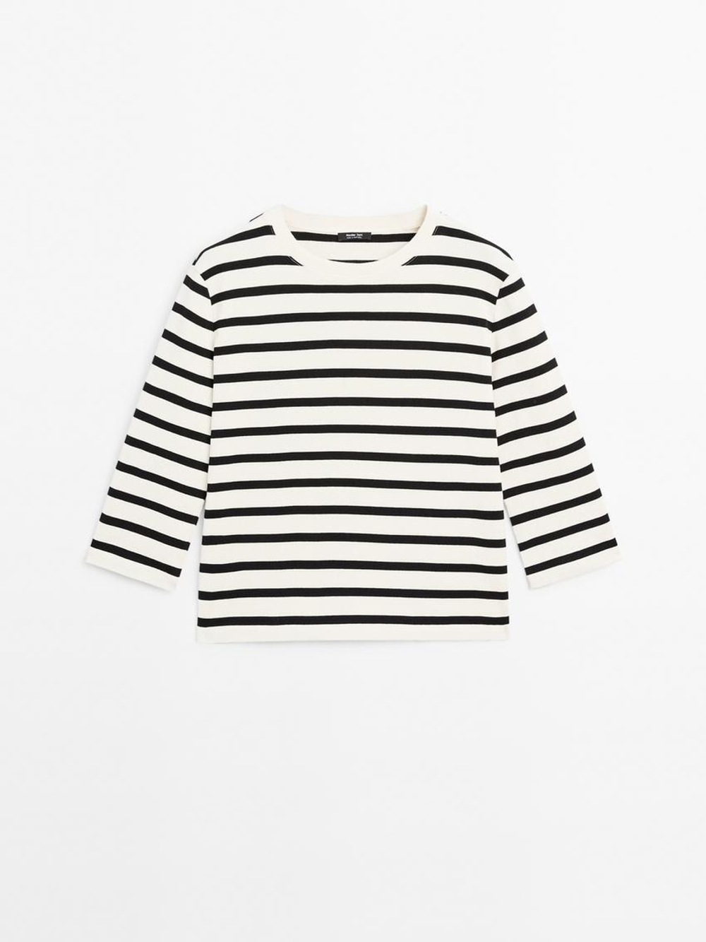 Massimo Dutti Футболка из 100% хлопка в полоску, натуральный, кремовый