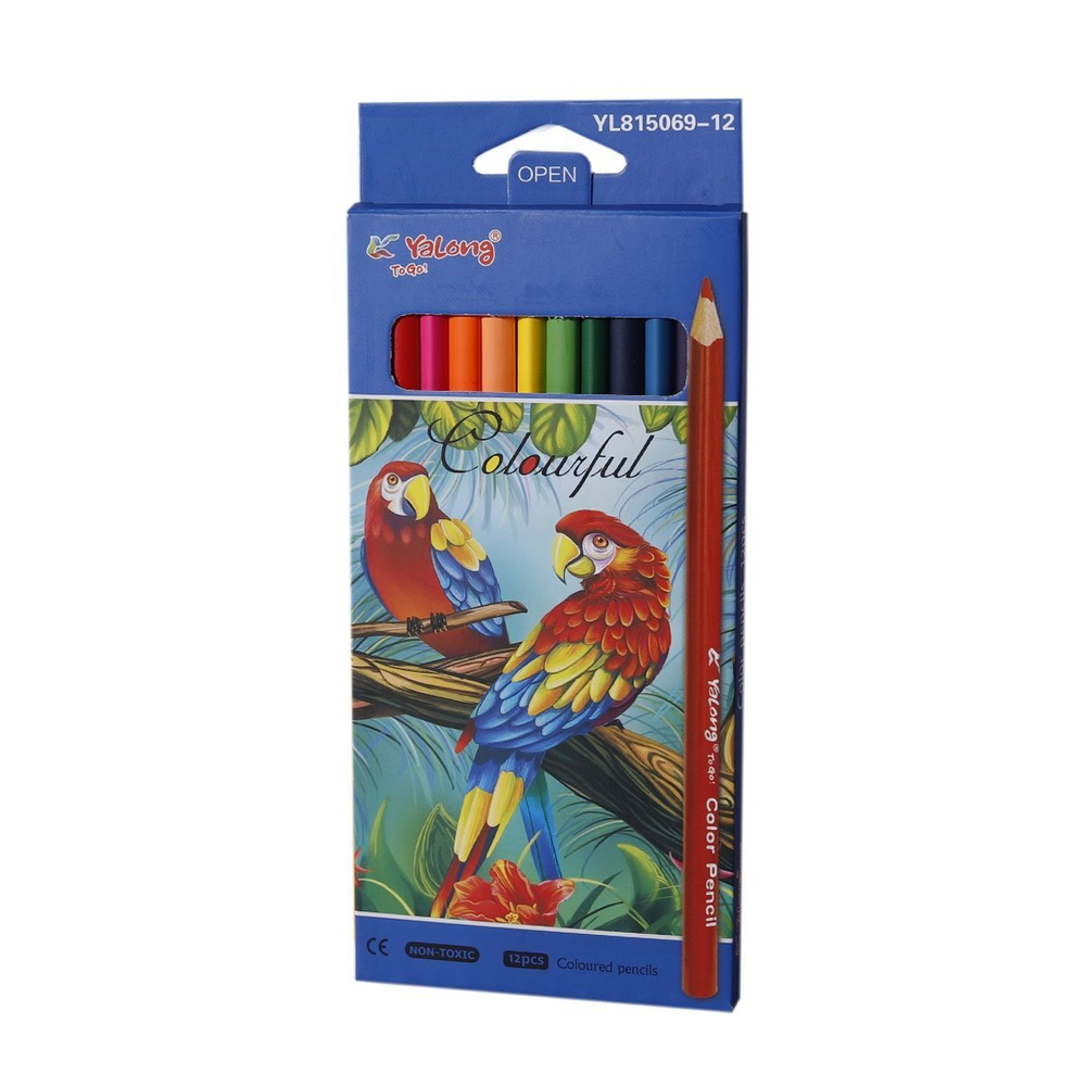 Карандаши цветные Yalong 12 цв., "ZOO-1" деревянные, трехгранные, заточенные, грифель 3.0 мм, картон. уп., европодвес