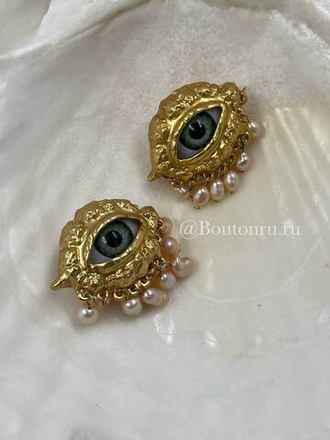Брошь Скиапар. золотистая в форме глаза с жемчугом