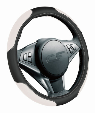 Оплетка на руль круглая CarFashion -М- «TORNADO» 31328 - Экокожа - черный/белый/белый