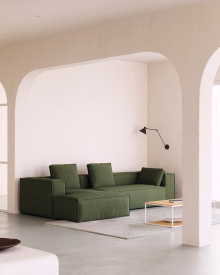 3-х местный диван Blok с левым шезлонгом в зеленом толстом вельвете 300 см
