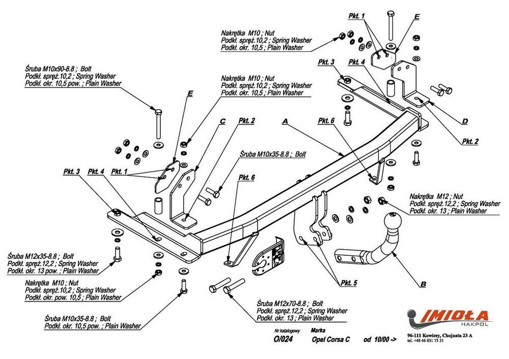 Фаркоп IMIOLA O.024 для Opel Corsa C 2000-2006(паспорт и сертификат в комплекте)(без электрики)
