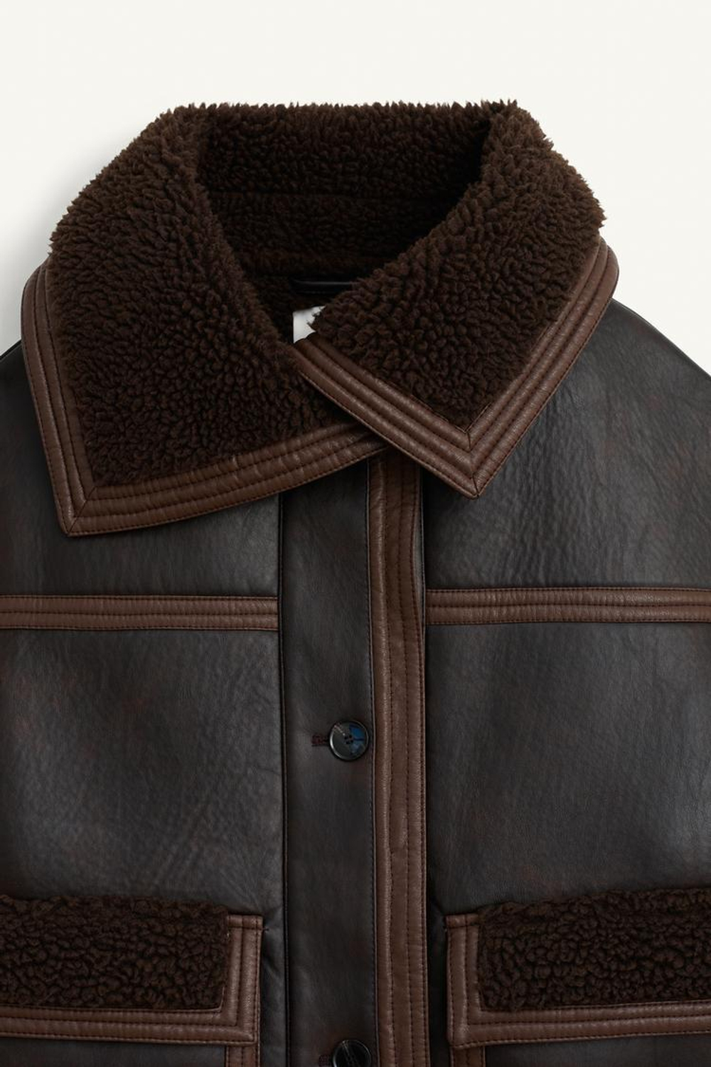 ZARA КУРТКА-ДУБЛЕНКА С КОНТРАСТНЫМ ВОРОТНИКОМ, ШОКОЛАДНЫЙ