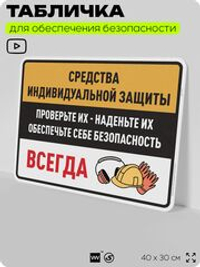Табличка для обеспечения безопасности "Средства индивидуальной защиты", для производства, предприятия, организаций, 40х30 см, Silver Plane x Айдентика Технолоджи