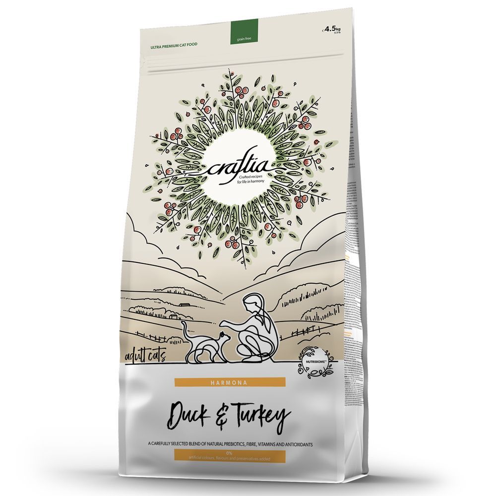 Сухой корм CRAFTIA HARMONA для взрослых кошек из утки и индейки, Пакет 4,5 кг