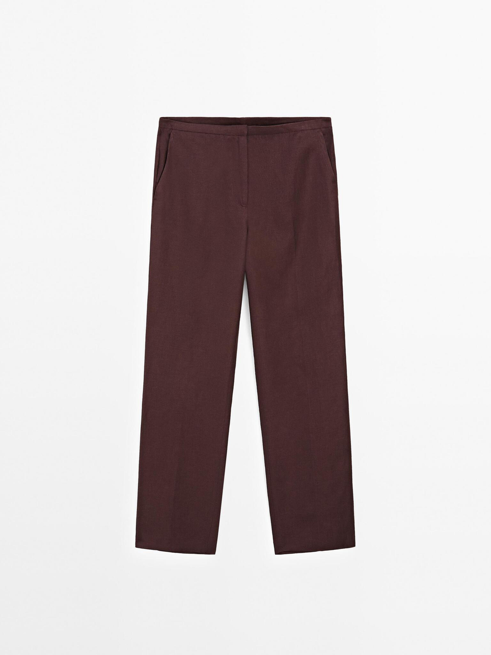 Massimo Dutti Брюки прямого кроя из смесового льна, гранатовый