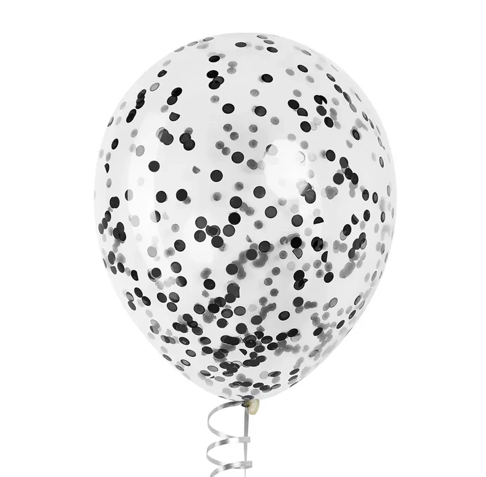 Латексный шар с мелким черным конфетти, 36 см