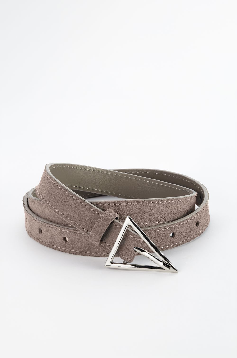 БАЗОВЫЙ ТОНКИЙ РЕМЕНЬ С ТРЕУГОЛЬНОЙ ПРЯЖКОЙ ЗАМША СЕРЫЙ