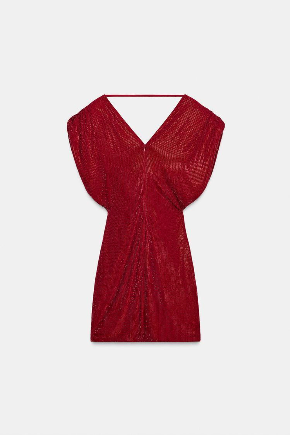 ZARA КОРОТКОЕ ПЛАТЬЕ С ПОДПЛЕЧНИКАМИ И СТРАЗАМИ, КРАСНЫЙ