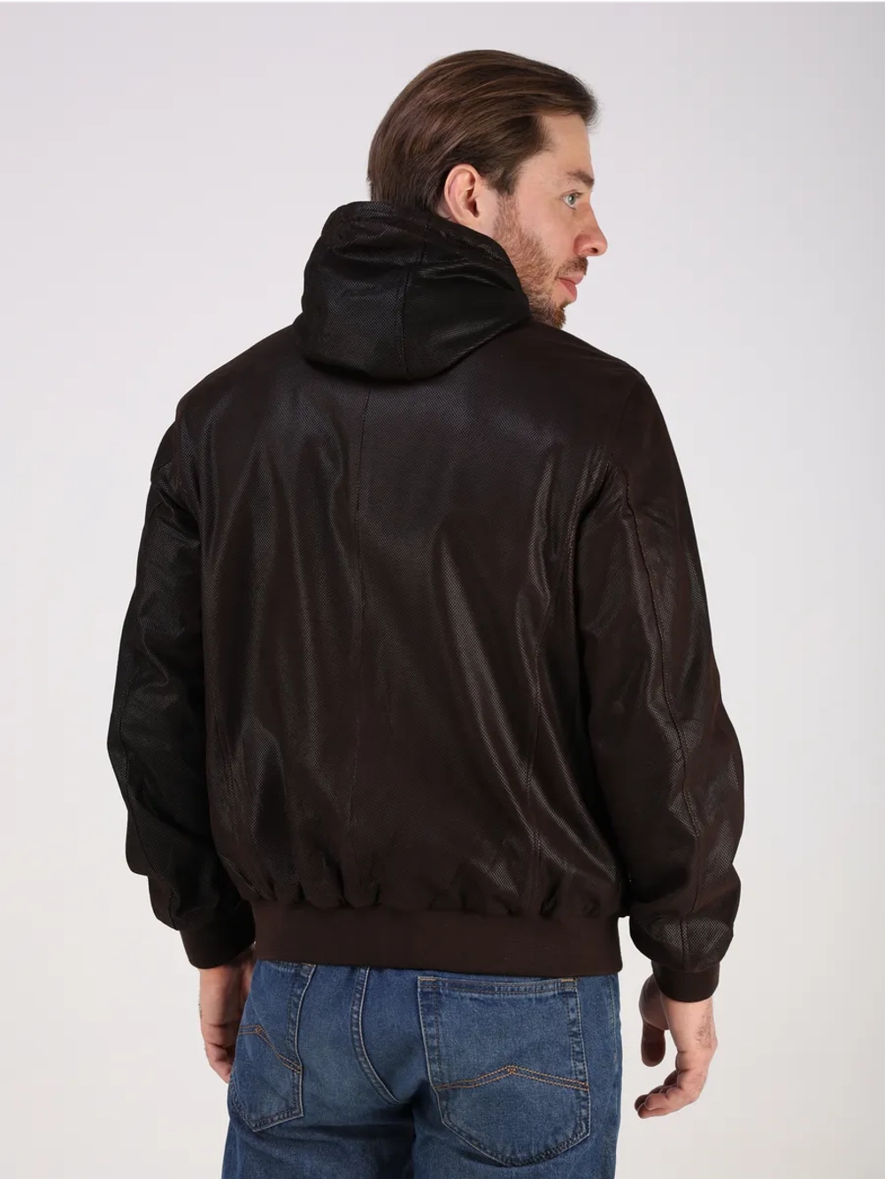 Кожаная куртка демисезонная замшевая с капюшоном