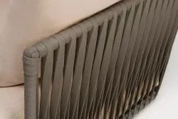 "Форли" кресло плетеное из роупа, каркас алюминий светло-серый (RAL7035) муар, роуп серо-коричневый 23мм, ткань Mossle бежевая