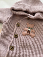 Костюм вязаный на выписку "АйШах - Мишки" (Комбинезон + Шапка) (Цвет: Фиолетовый)