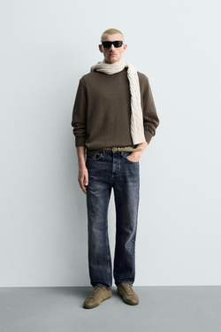 ZARA СВИТЕР КЛАССИЧЕСКОГО КРОЯ ИЗ ХЛОПКА, КОРИЧНЕВЫЙ