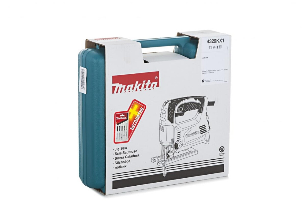 Лобзик,в\рук,450Вт,500-3100об\м,ход-18мм,рез-65мм,1.9кг,маятн,чем,набор A-86898 Makita 4329KX1