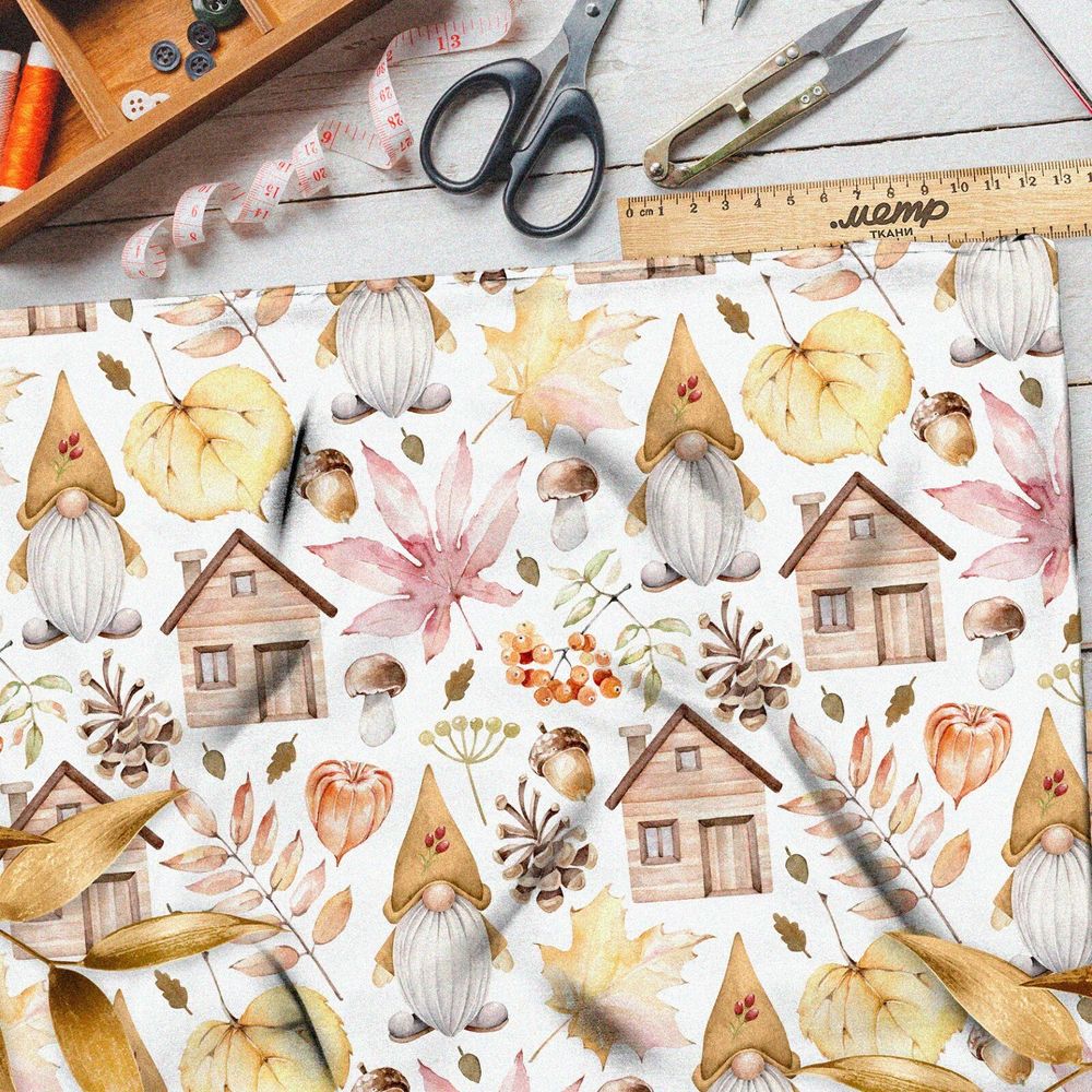 Ткань дюспо осенние листья гномы дома