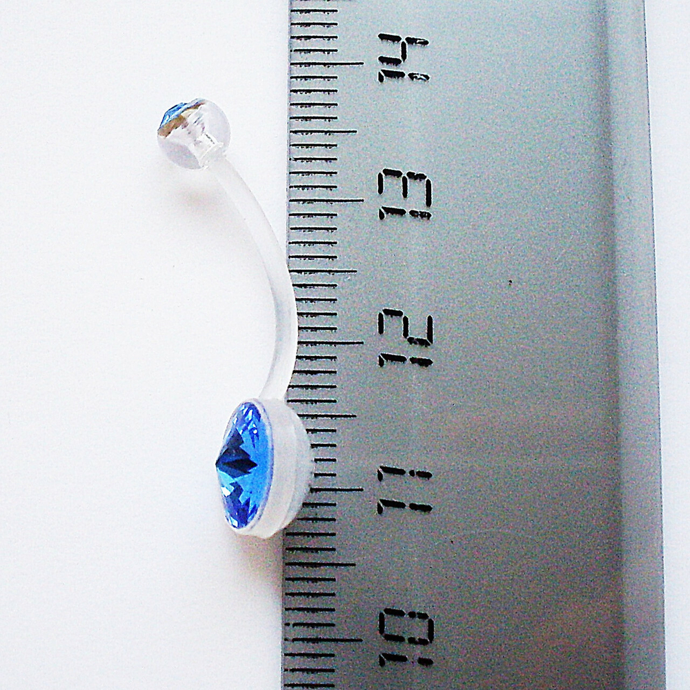Для пирсинга пупка ( длина 20 мм) с синими кристаллами. Материал биофлекс ( для беременных)