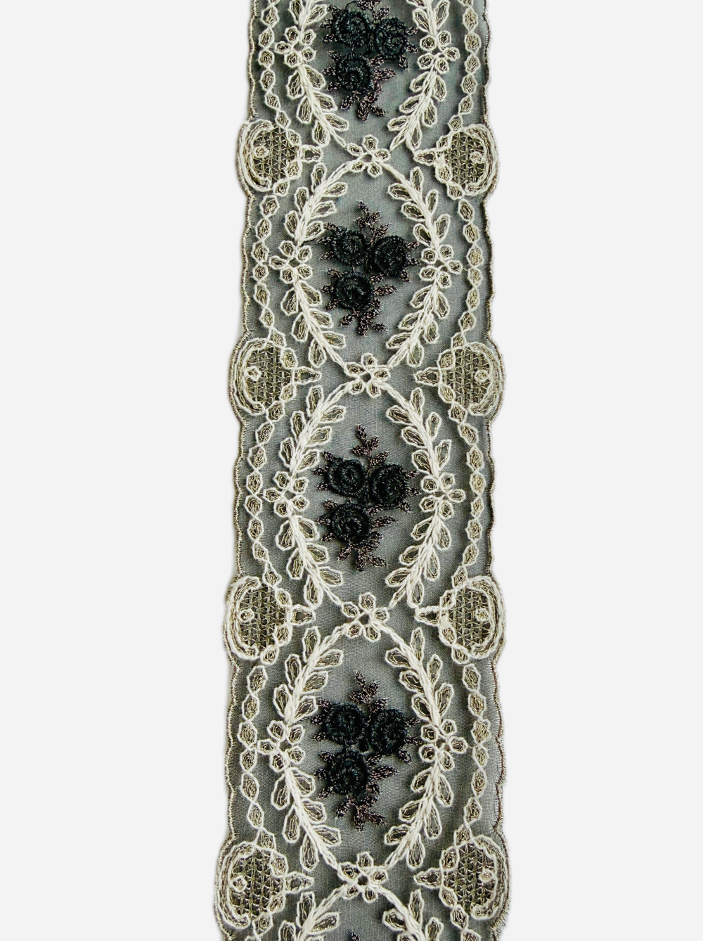 кружево на органзе вышивка шелк/хлопок/люрекс (Франция) ш-6,5 см цена за отрез 1,25м