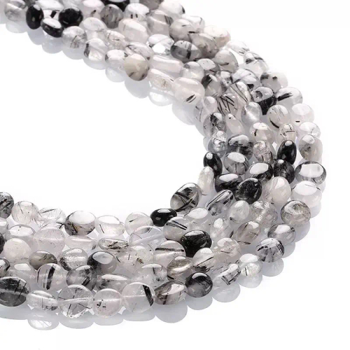 Кварц Волосатик, бусины галтовка 6-8/8-10 мм, на нитке 38 см