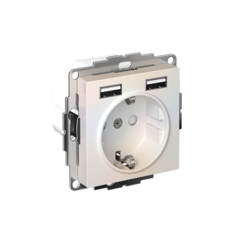 Розетка 1-м СП AtlasDesign 16А IP20 с 2-мя заряд. устройствами USB тип A+A 5В/2.4А 2х5В/1.2А механизм жемчуж. SE ATN000430