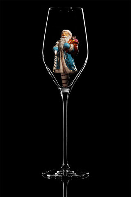 Бокал для шампанского Флюте "Дед Мороз". (Голубая шуба).