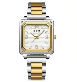 Часы наручные кварцевые DOM на металлическом браслете, черный/серебристо-золотистый W10250-01