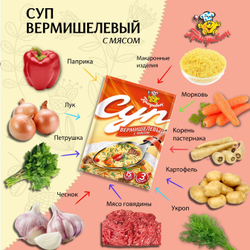 Суп быстрого приготовления Вермишелевый с мясом Приправыч 60 гр. 1 шт. 3 порций
