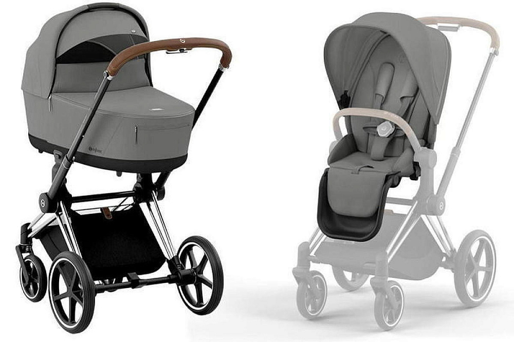 Коляска Cybex Priam IV Chrome Brown complete Cloud G Ocean Blue Plus Base G 4 в 1 Mirage Grey