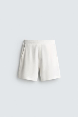 ZARA ШОРТЫ-ДЖОГГЕРЫ С ВАФЕЛЬНОЙ ФАКТУРОЙ, ЖЕЛТОВАТО-БЕЛЫЙ