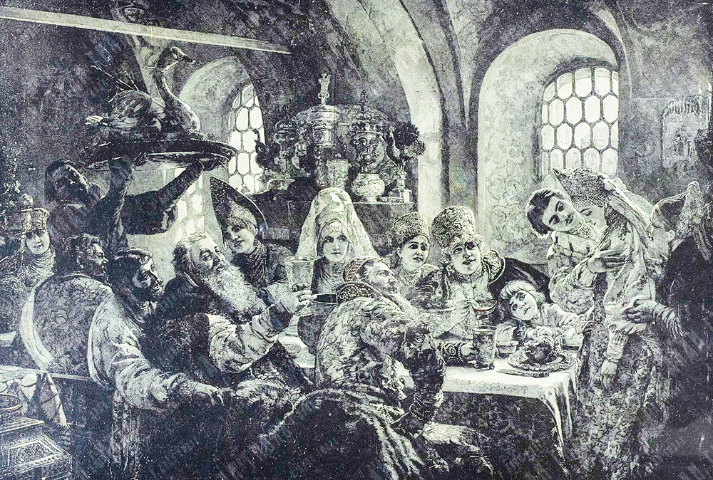 Домашний ужин (Le Dîner de Hoces). Россия. XIX век. Резцовая гравюра. 68 х 57.