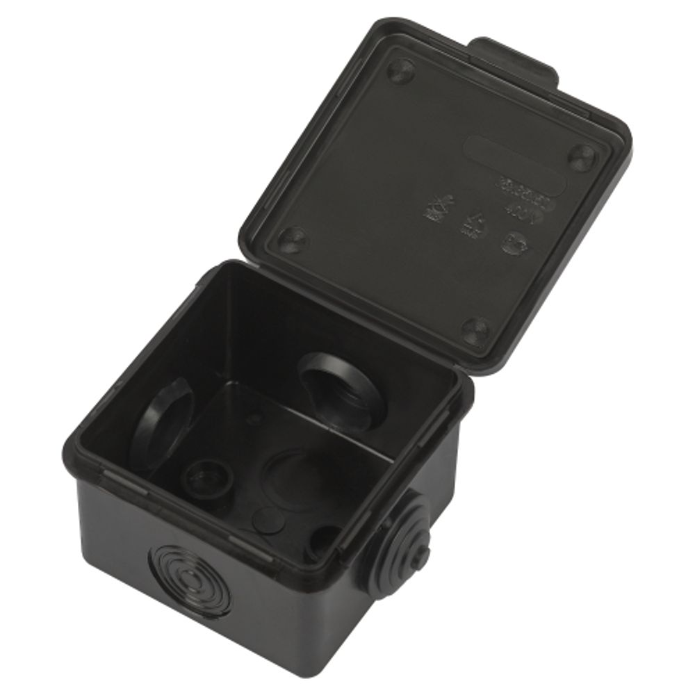 Распаячная коробка ЭРА KOR-65-65-50-4g-B открытой установки черная 65х65х50мм с гермовводами 4 вх. IP54