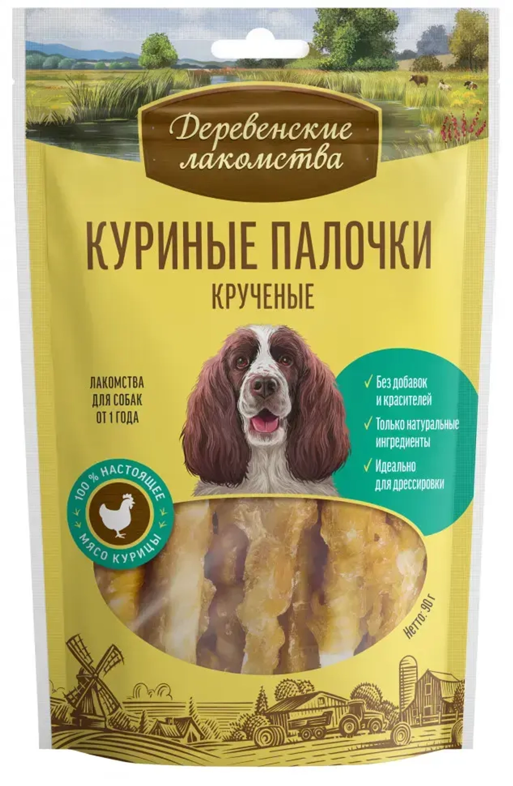 Деревенские лакомства 100 % мяса куриные палочки крученые для собак - 90 г