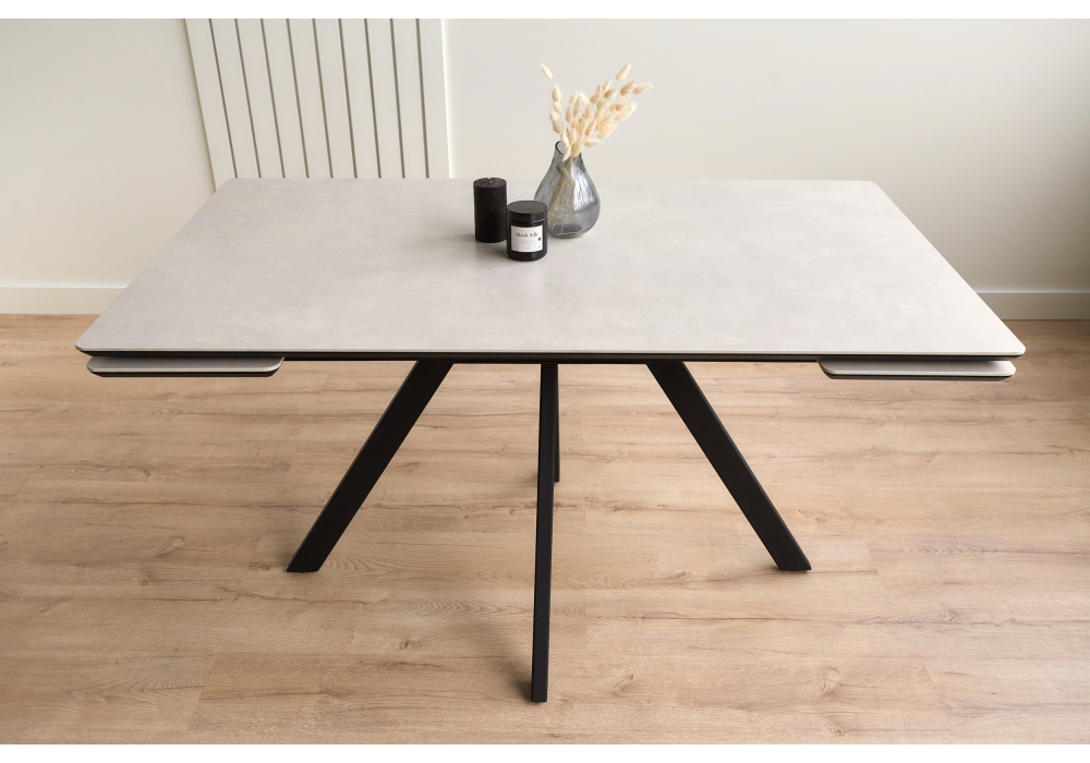 Керамический стол Woodville Вилли 140(200)х80 carmen light grey, черный, ножки черные