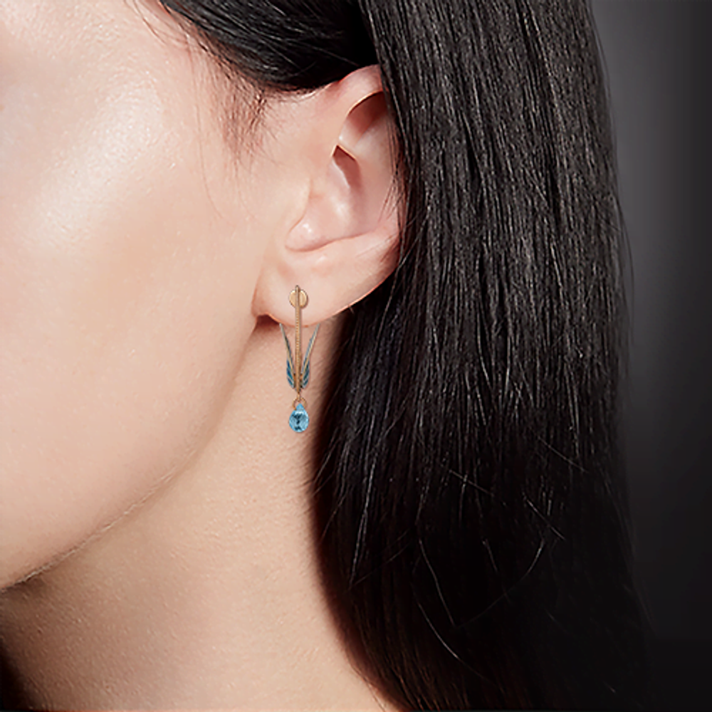 Серьги-пусеты «Крылья бабочки» (пожелание здоровья) из комбинированного золота с топазом и эмалью