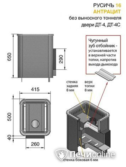 Дровяные печи-каменки Везувий Русичъ Антрацит 16 (ДТ-3С) Б/В