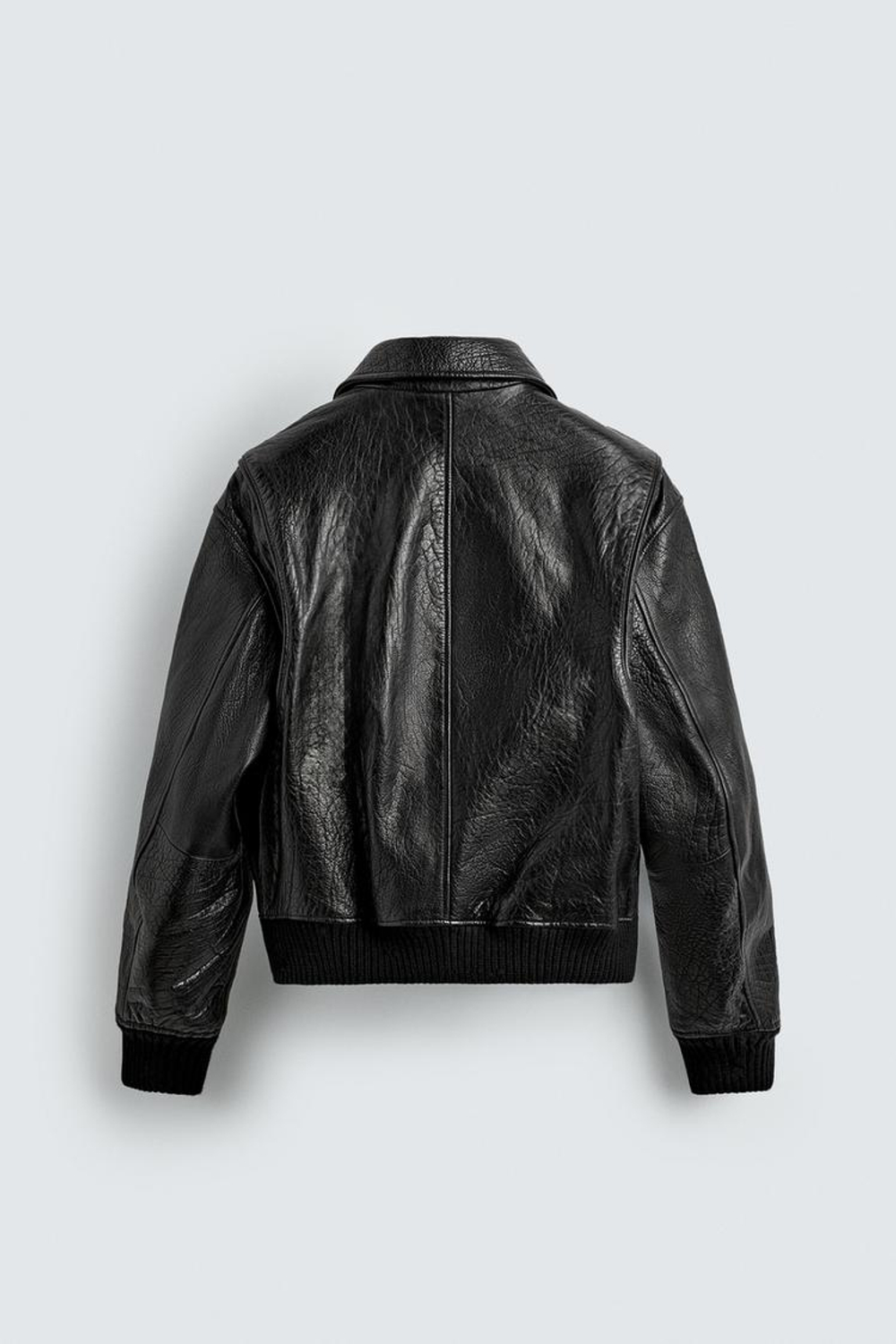 ZARA КУРТКА ИЗ ТИСНЕНОЙ КОЖИ, ЧЕРНЫЙ