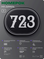 Номерок на дверь квартиры 723, для кабинета, офиса, шильдик 9 х 7 см, черный, Айдентика Технолоджи