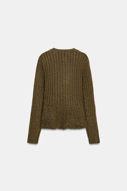ZARА ВЯЗАНЫЙ КАРДИГАН В РУБЧИК С БАСКОЙ, ЗЕЛЕНЫЙ МЕЛАНЖ