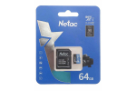 Карта памяти Netac MicroSDP500 Standard Class 10 UHS-I (90 Mb/s) + SD адаптер, 64GB