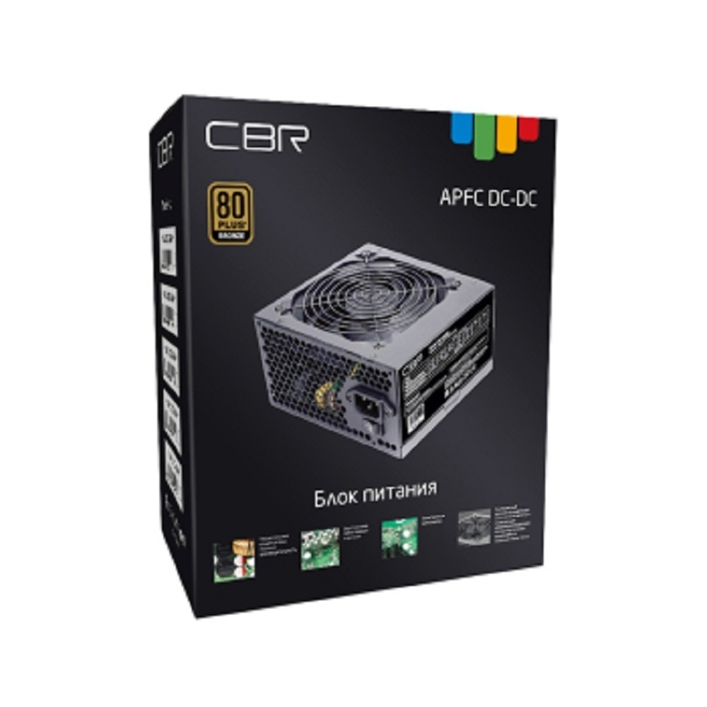 Блок питания CBR ATX 400W 80+ Bronze, DC-DC, APFC, 0.6mm, 20+4pin, 1*8-pin(4+4P), 1*6+2pin, 4*SATA, 2*IDE, 12cm fan, 1.5м кабель питания, черный [PSU-ATX400-12GM] BOX