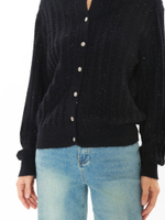 Женская вязаная кофта черная на пуговицах