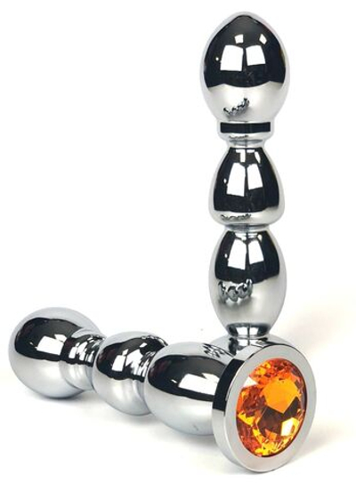 Серебристая анальная ёлочка с оранжевым кристаллом - 13 см. (Цвет: оранжевый)