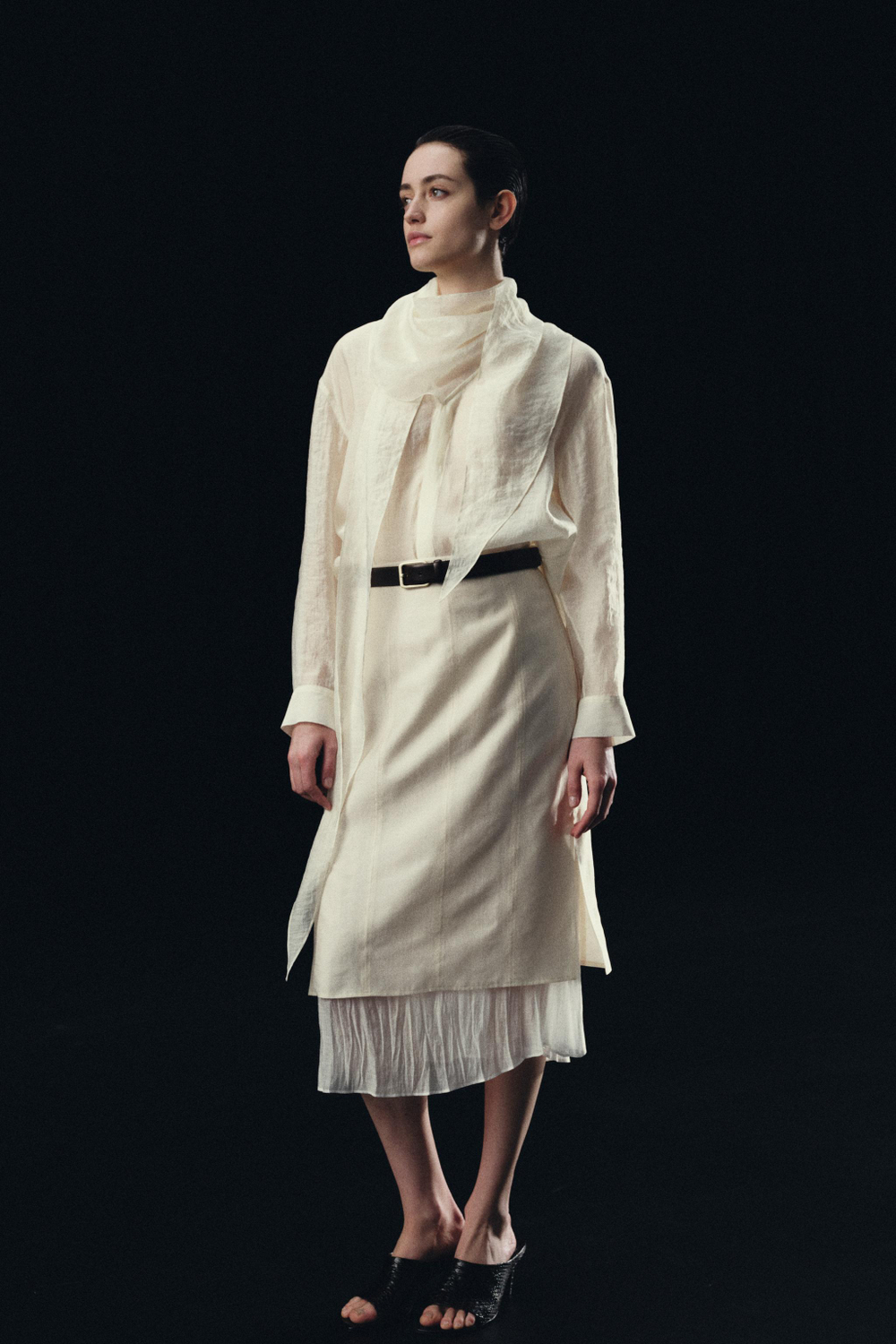 ZARA РУБАШКА С ПЛАТКОМ ZW COLLECTION, ЭКРЮ