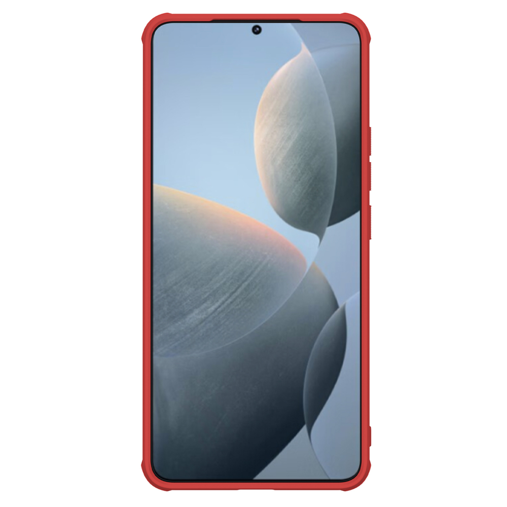 Усиленный двухкомпонентный чехол красного цвета от Nillkin для Xiaomi Poco F6 Pro, серия Super Frosted Shield Pro