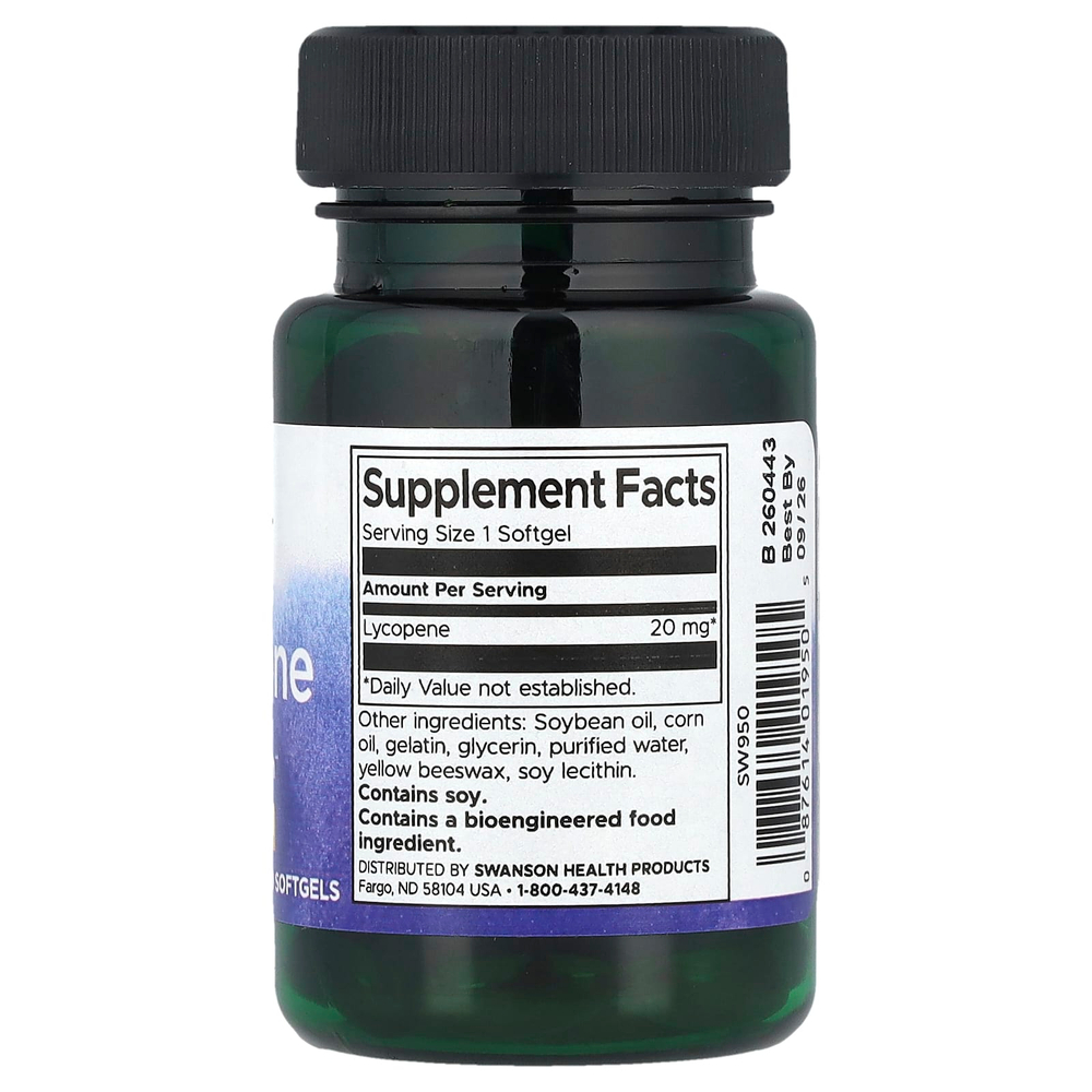 Swanson, Ликопин, 20 мг, 60 мягких таблеток