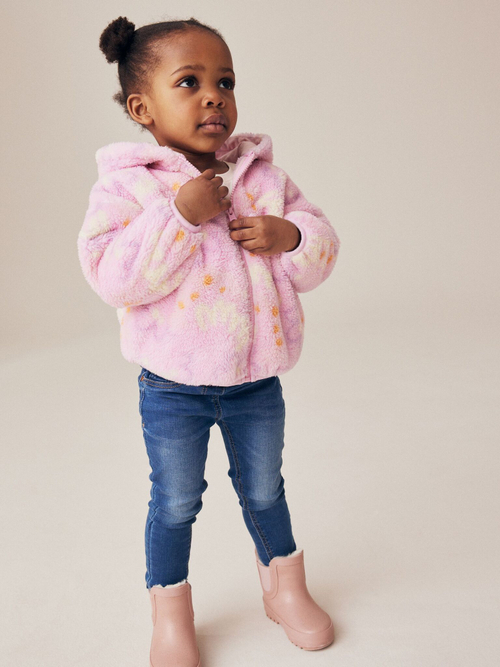 Куртка флисовая с капюшоном на молнии для девочки Next 921-411, Розовый