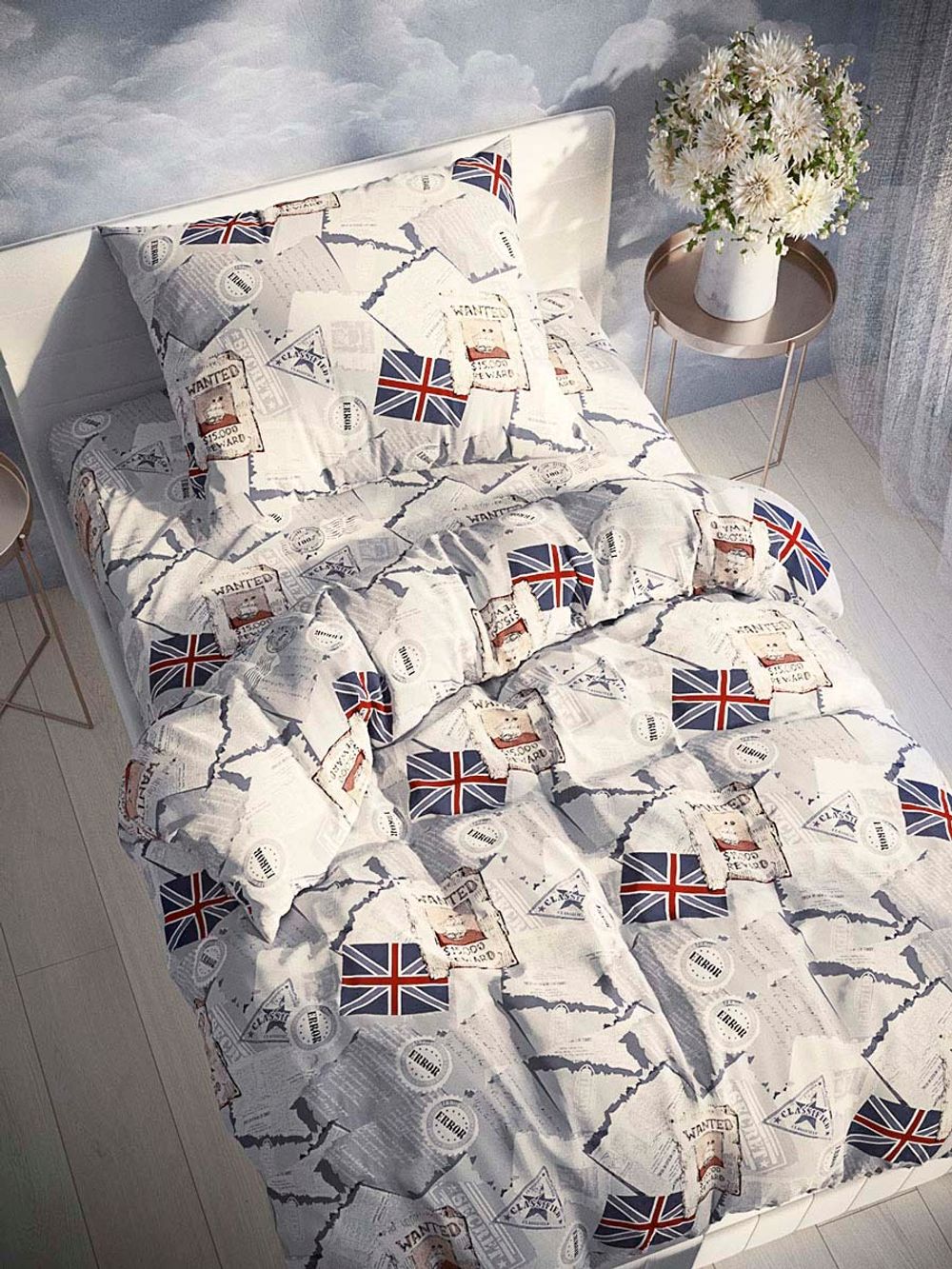 Постельное белье Сказка "WANTED" 1,5-сп Наволочка 50х70 см 1 шт Простынь 150х215 см Пододеяльник 145х215 см, поплин