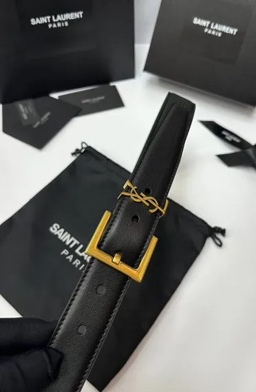Ремень SAINT LAURENT с пряжкой CASSANDRE из гладкой кожи
