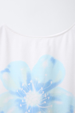 ZARA ФУТБОЛКА С ПРИНТОМ «ЦВЕТОК», СИНИЙ