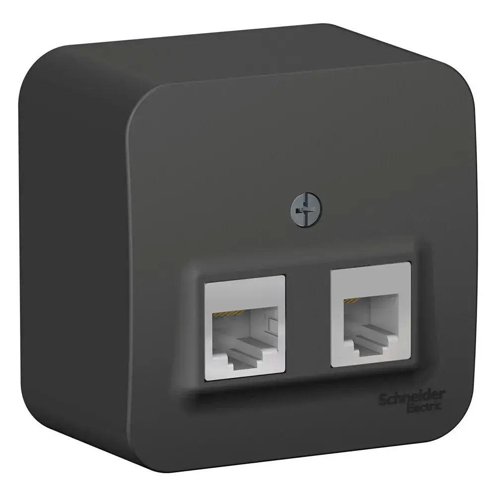 BLANCA О/У РОЗЕТКА двойная: комп.RJ45, кат.5E + телеф. RJ11, ИЗОЛ.ПЛ., АНТРАЦИТ